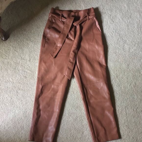 Wilfred Aritzia High Tied Faux Leather Brown Pants - Picture 4 of 9